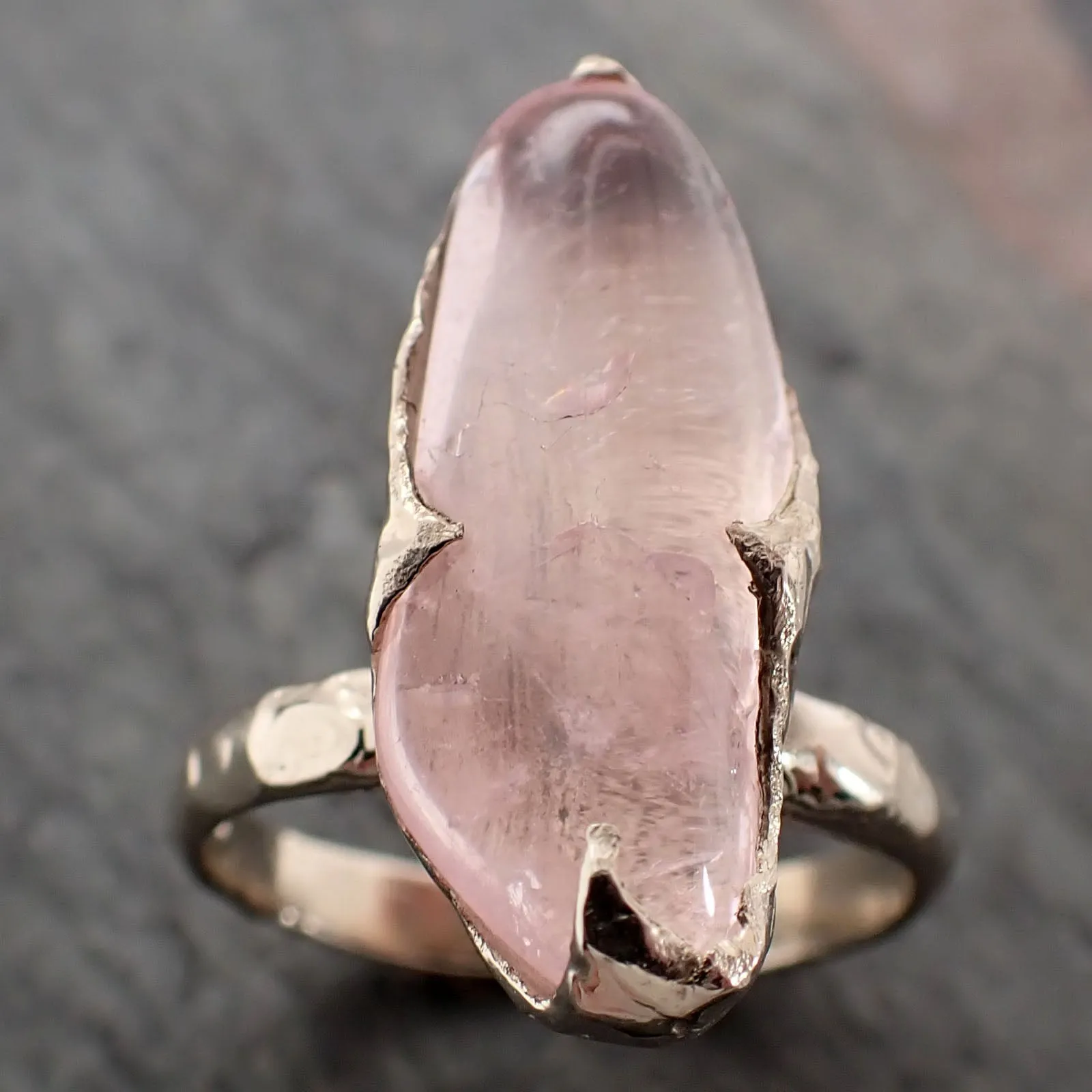 Morganite tumbled White 14k gold Solitaire gemstone ring 2820
