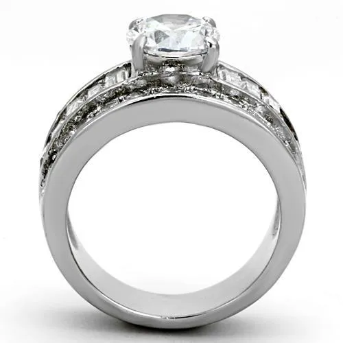 MT2321 - Stainless Steel Double Eternity Band with Baguettes Adorning 5 carat center Crystal!! April Birthstone