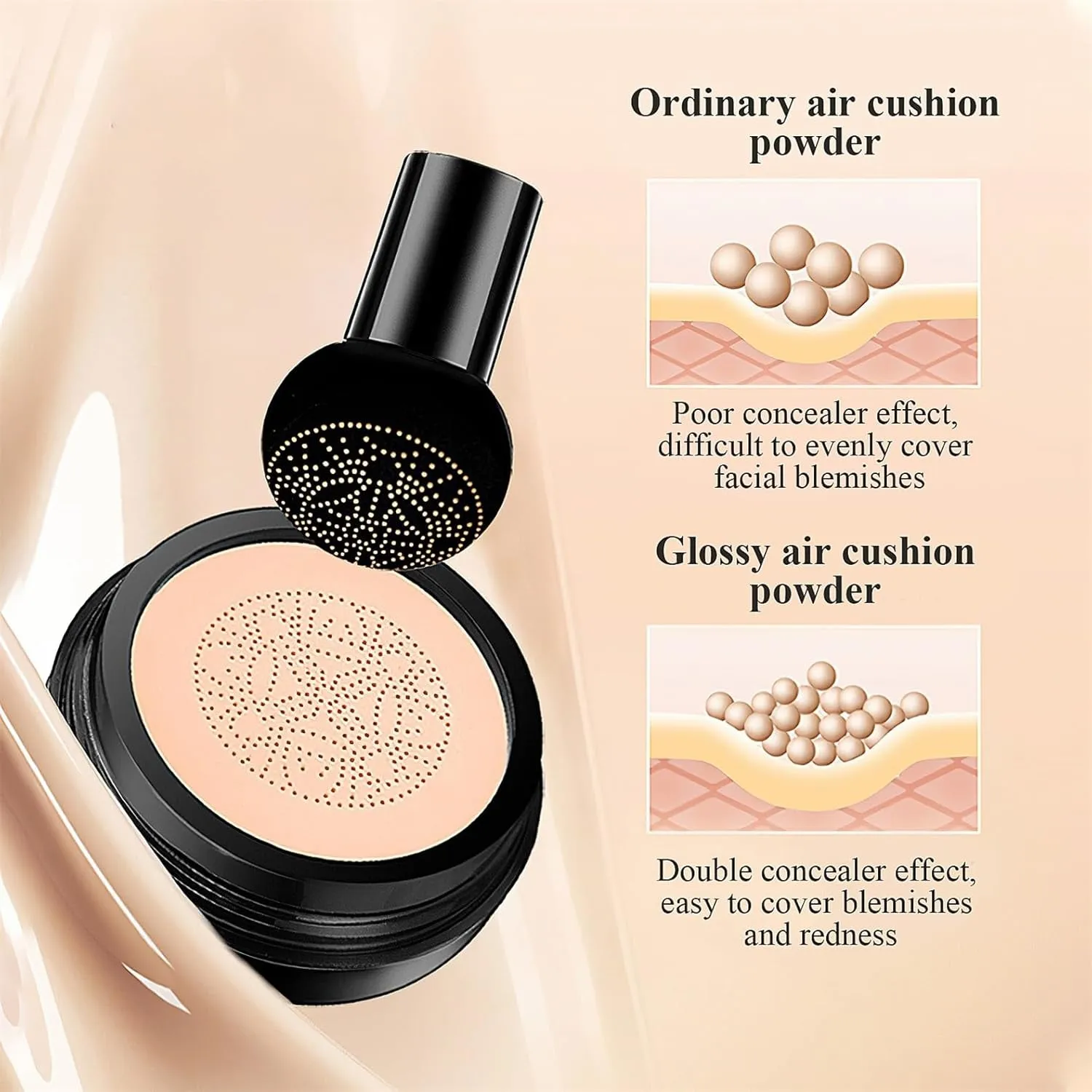 Mushroom Head Air Cushion CC Cream - BB Cream Face Makeup Foundation for Mature Skin Moisturizing Concealer Brighten Long-Lasting, Even Skin Tone for All Skin Types (Medium)