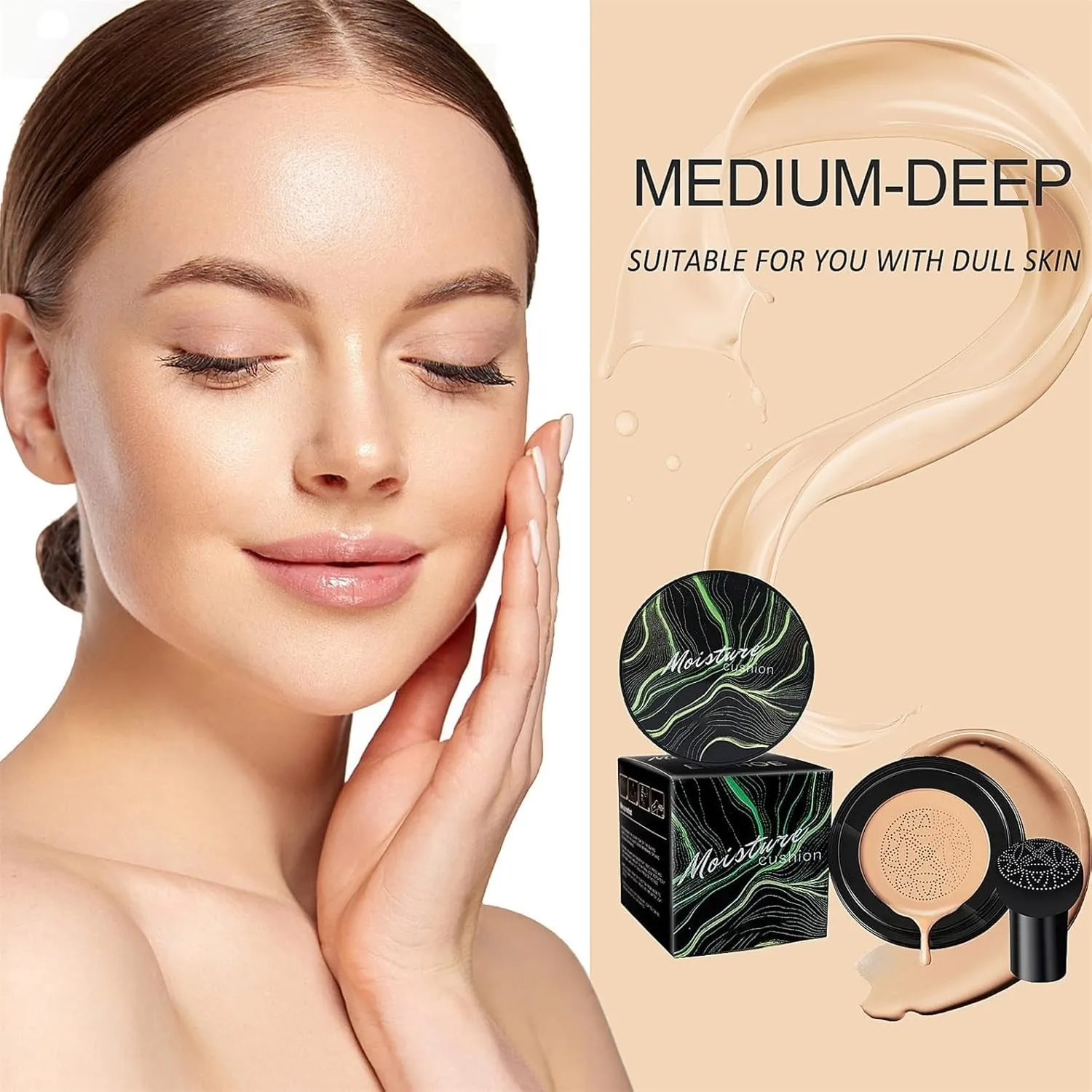 Mushroom Head Air Cushion CC Cream - BB Cream Face Makeup Foundation for Mature Skin Moisturizing Concealer Brighten Long-Lasting, Even Skin Tone for All Skin Types (Medium)