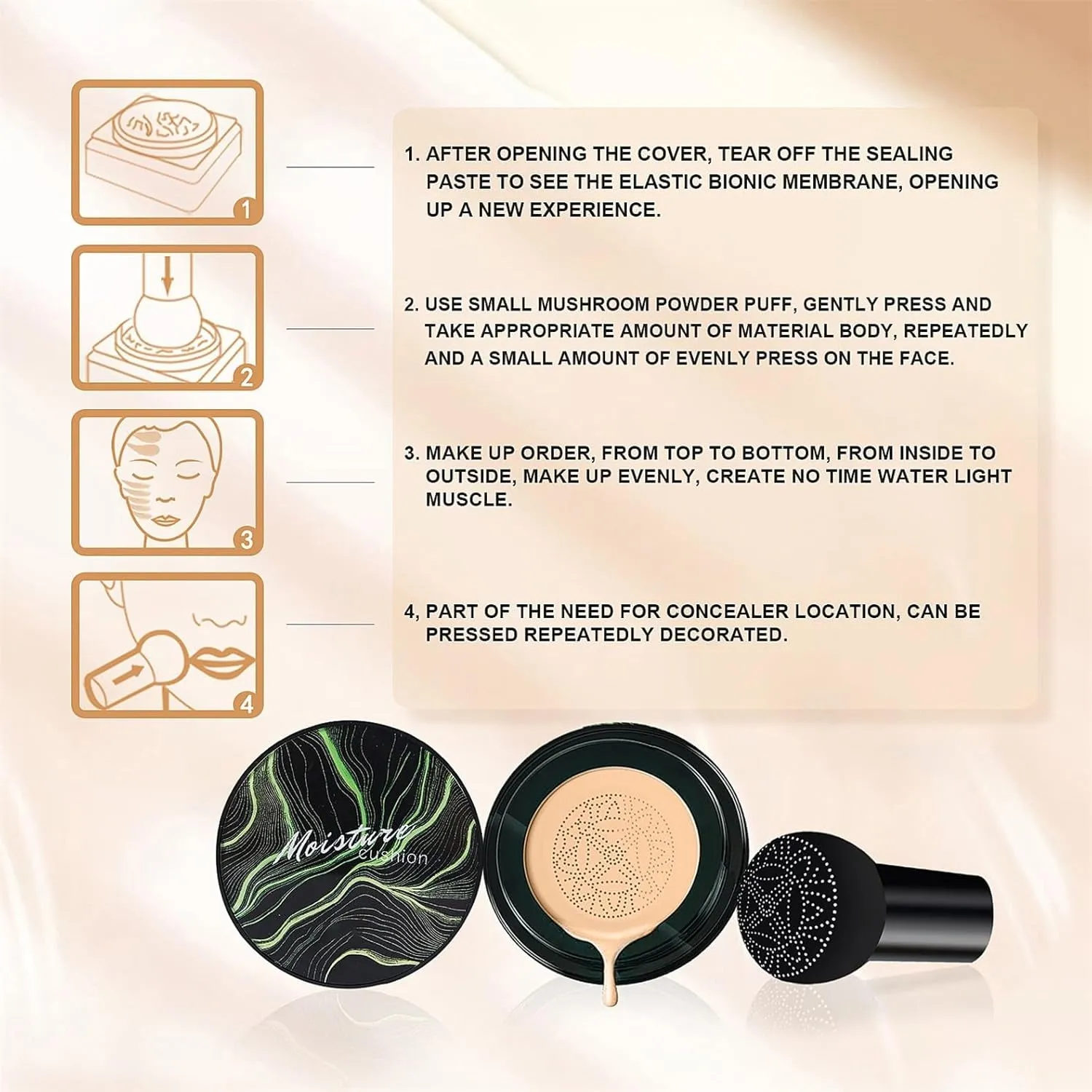 Mushroom Head Air Cushion CC Cream - BB Cream Face Makeup Foundation for Mature Skin Moisturizing Concealer Brighten Long-Lasting, Even Skin Tone for All Skin Types (Medium)