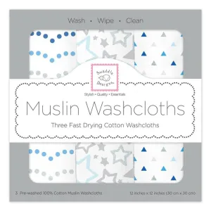 Muslin Wash Cloths - Blue Shimmer (Set of 3)