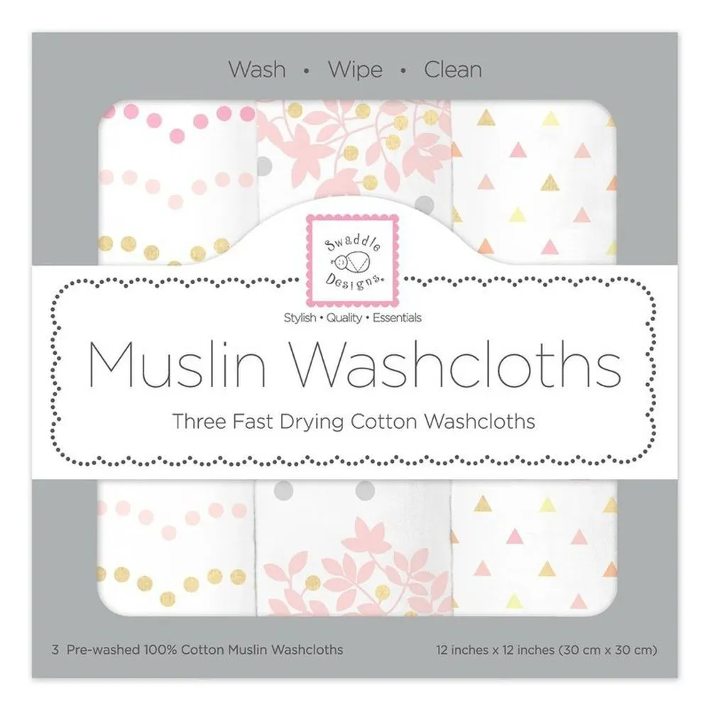 Muslin Wash Cloths - Pink Shimmer (Set of 3)