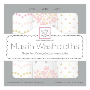 Muslin Wash Cloths - Pink Shimmer (Set of 3)