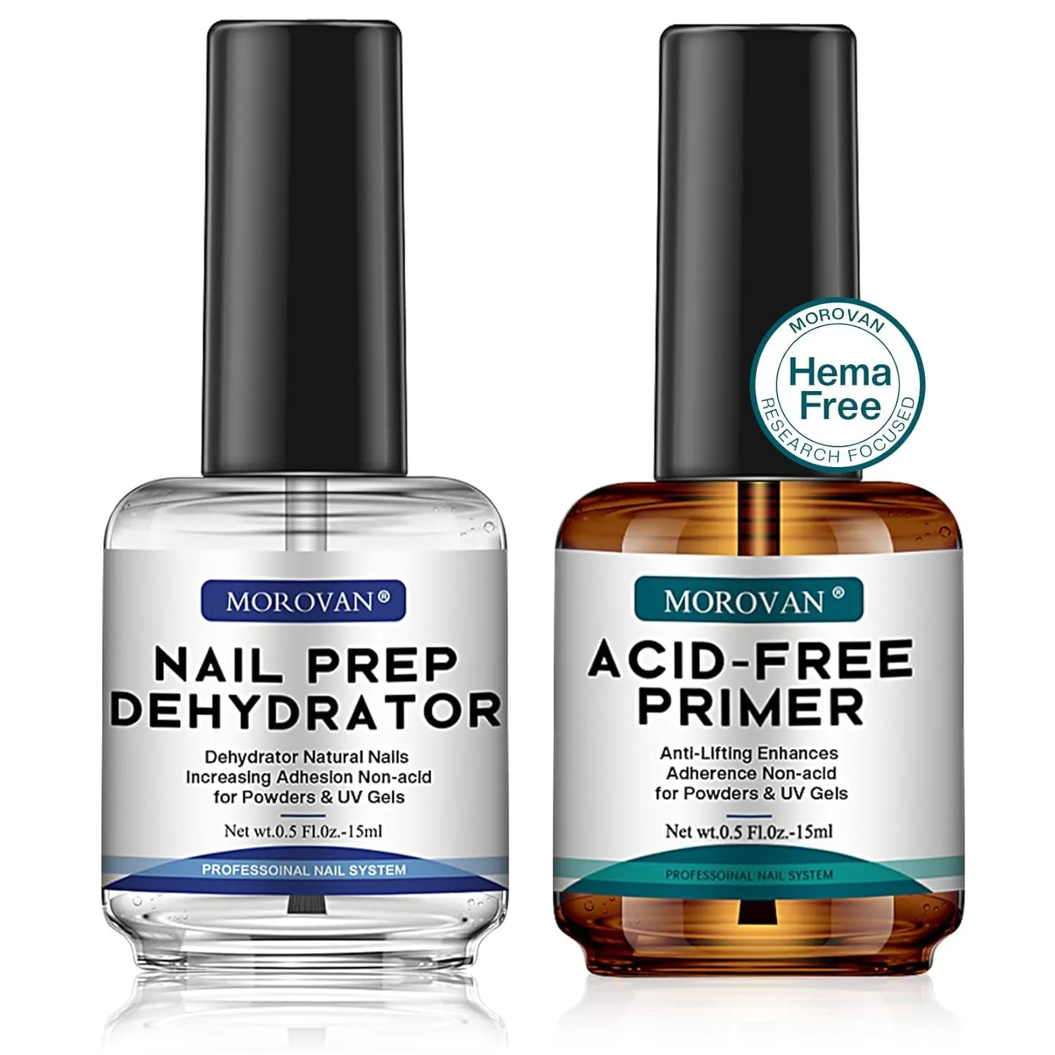 Nail Primer and Natural Nail Prep Dehydrate Set, Nail Dehydrator and Primer, Fast Air Dry for Gel Polish & Acrylic Powder, Gel Nail Primer and Dehydrator 30Ml / 1Oz