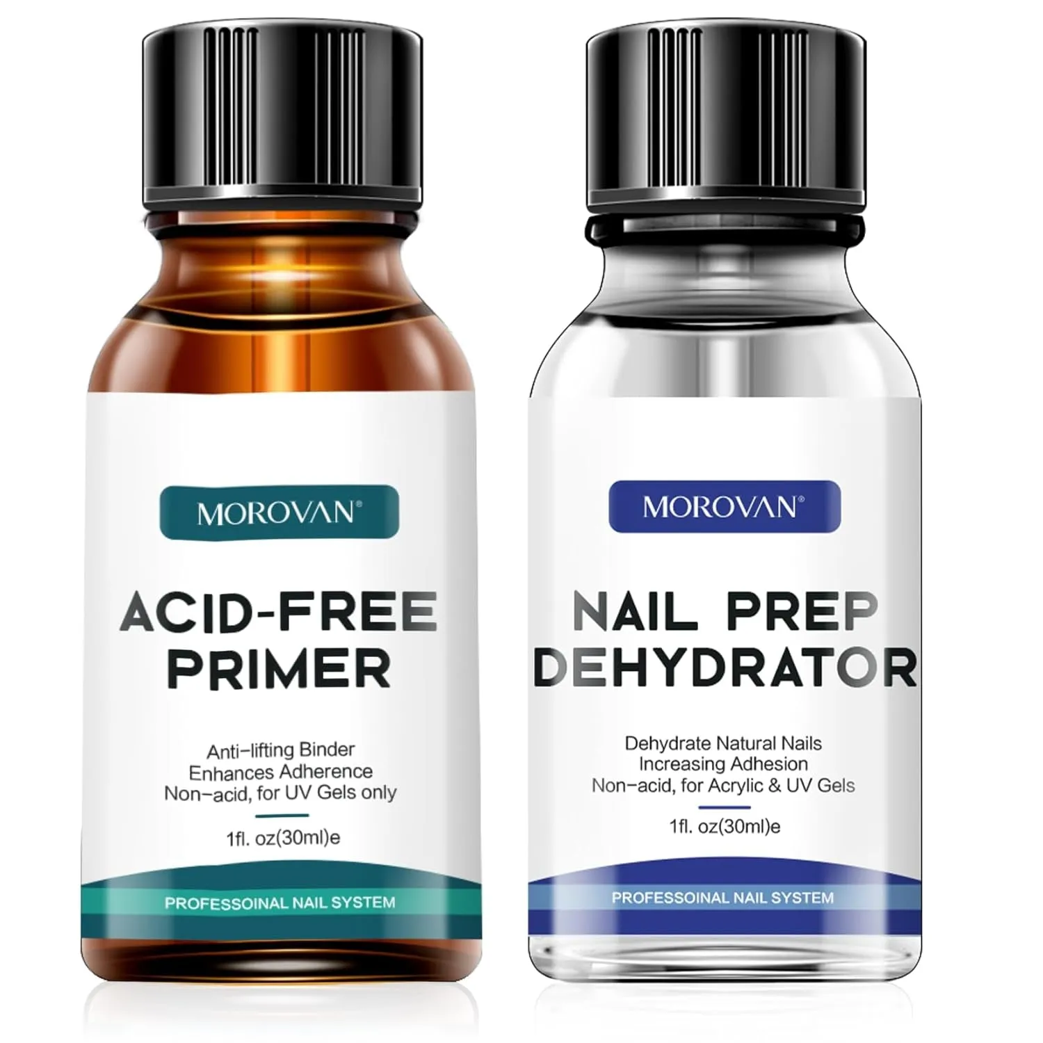 Nail Primer and Natural Nail Prep Dehydrate Set, Nail Dehydrator and Primer, Fast Air Dry for Gel Polish & Acrylic Powder, Gel Nail Primer and Dehydrator 30Ml / 1Oz