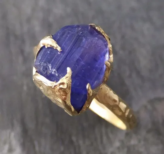 Natural Tanzanite Gold Ring Raw Crystal  Rough Uncut Gemstone tanzanite recycled 14k stacking cocktail statement byAngeline 0102