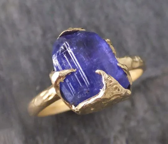 Natural Tanzanite Gold Ring Raw Crystal  Rough Uncut Gemstone tanzanite recycled 14k stacking cocktail statement byAngeline 0102