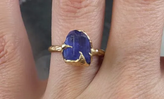 Natural Tanzanite Gold Ring Raw Crystal  Rough Uncut Gemstone tanzanite recycled 14k stacking cocktail statement byAngeline 0102
