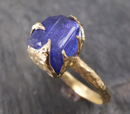 Natural Tanzanite Gold Ring Raw Crystal  Rough Uncut Gemstone tanzanite recycled 14k stacking cocktail statement byAngeline 0102
