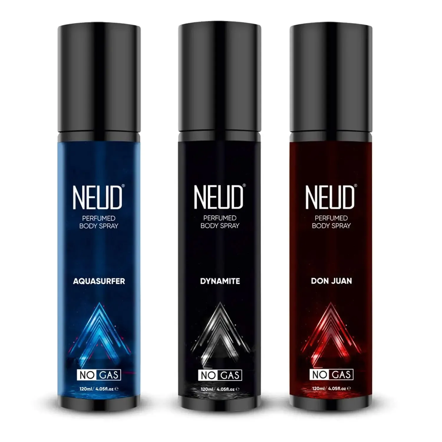 NEUD 3-in-1 Perfumed Body Sprays for Men, Long-Lasting Deodorants, No Gas, No CFC Formula - 3x120ml Each