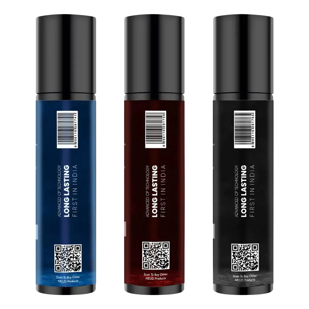 NEUD 3-in-1 Perfumed Body Sprays for Men, Long-Lasting Deodorants, No Gas, No CFC Formula - 3x120ml Each