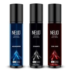 NEUD 3-in-1 Perfumed Body Sprays for Men, Long-Lasting Deodorants, No Gas, No CFC Formula - 3x120ml Each