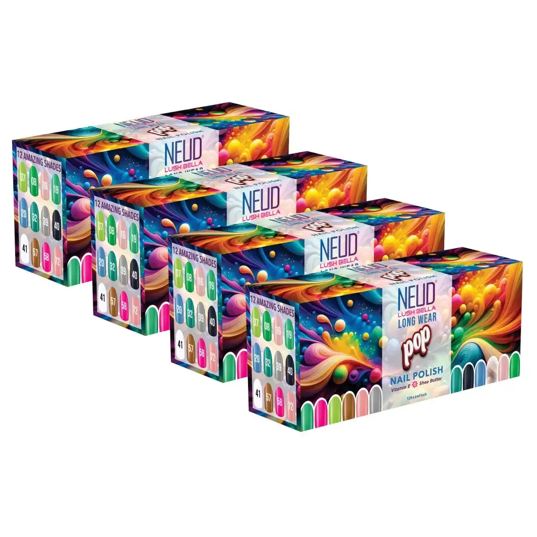 NEUD Lush Bella Nail Polish Sets with Vitamin E and Shea Butter, High Gloss, Instant Dry - 12x6ml