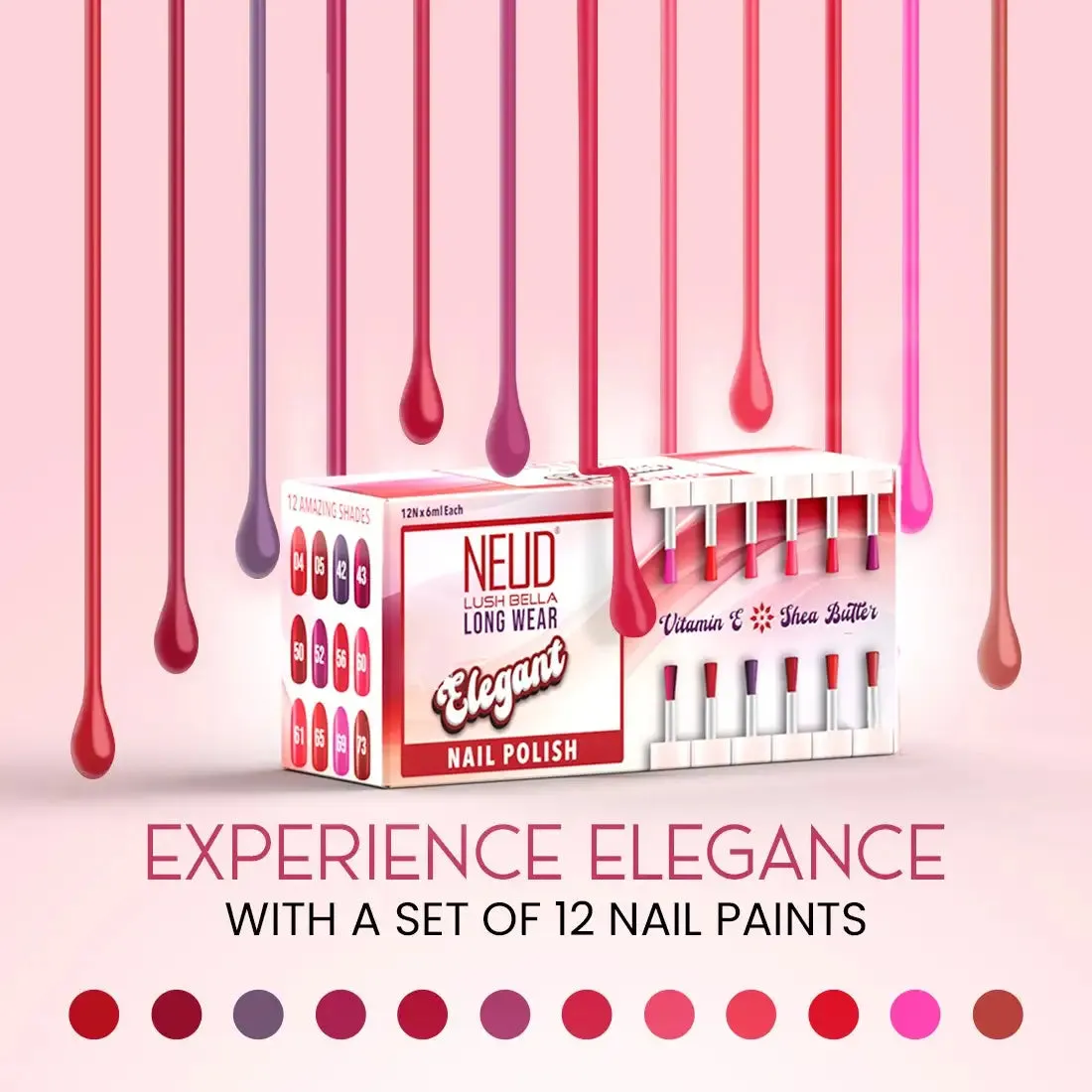 NEUD Lush Bella Nail Polish Sets with Vitamin E and Shea Butter, High Gloss, Instant Dry - 12x6ml