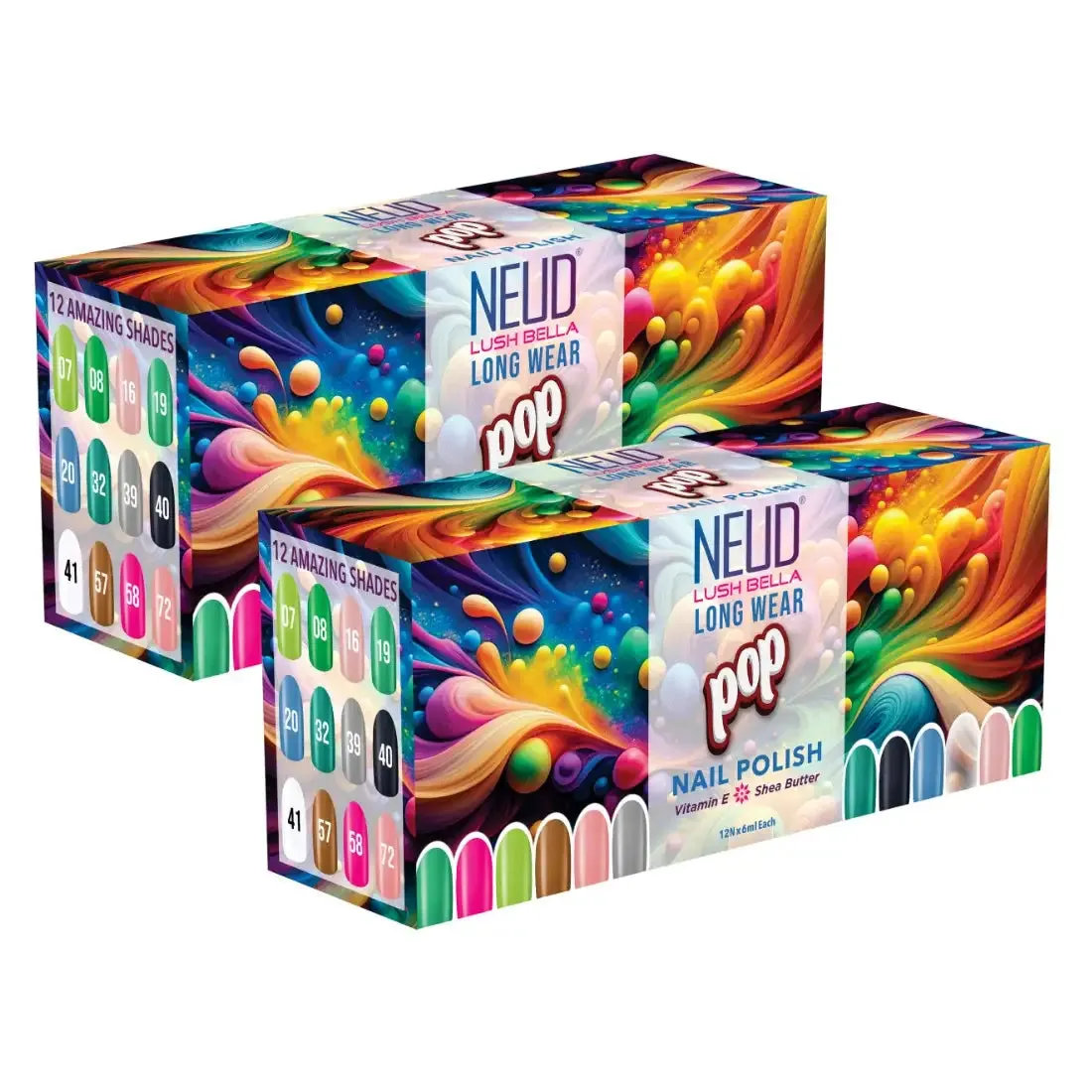 NEUD Lush Bella Nail Polish Sets with Vitamin E and Shea Butter, High Gloss, Instant Dry - 12x6ml
