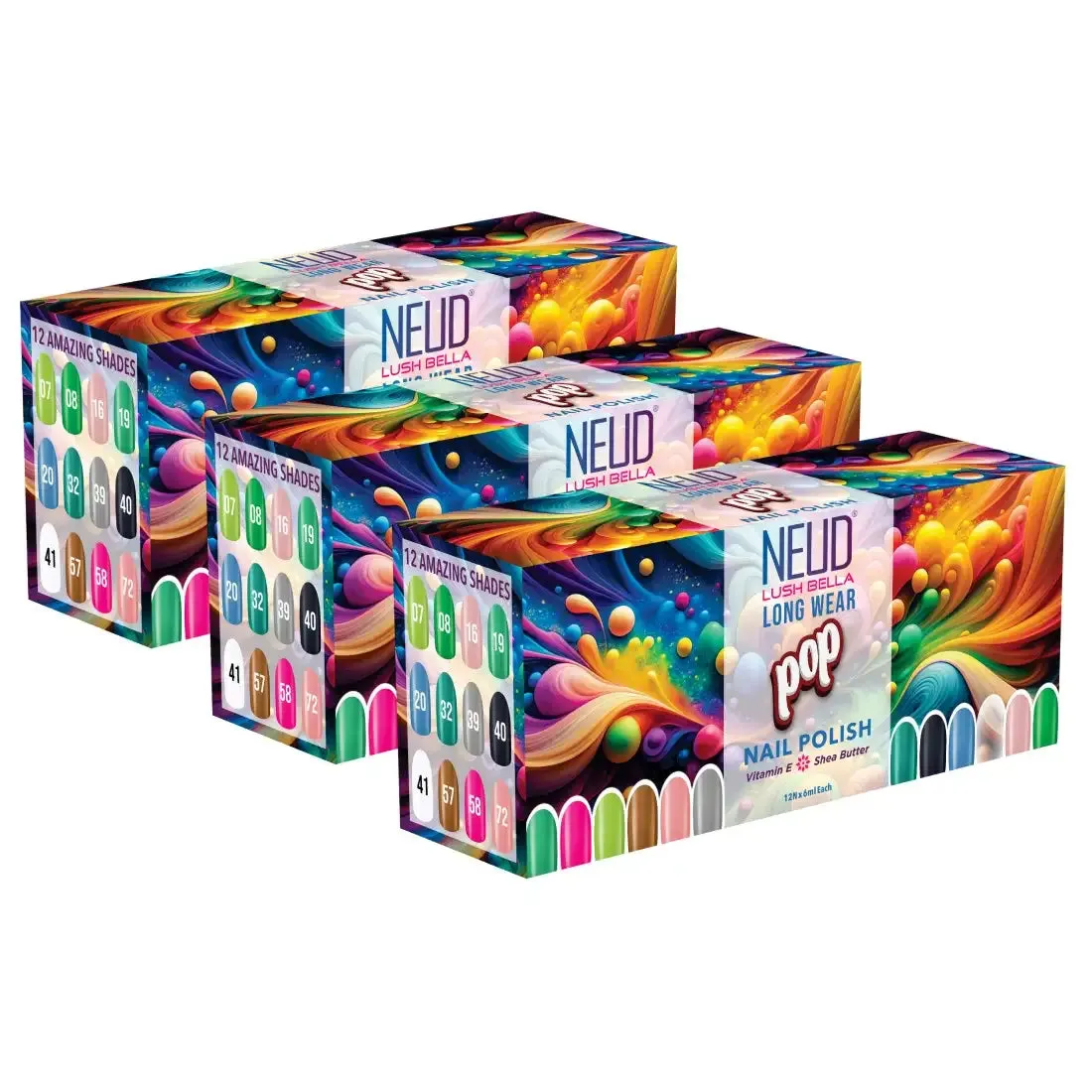 NEUD Lush Bella Nail Polish Sets with Vitamin E and Shea Butter, High Gloss, Instant Dry - 12x6ml