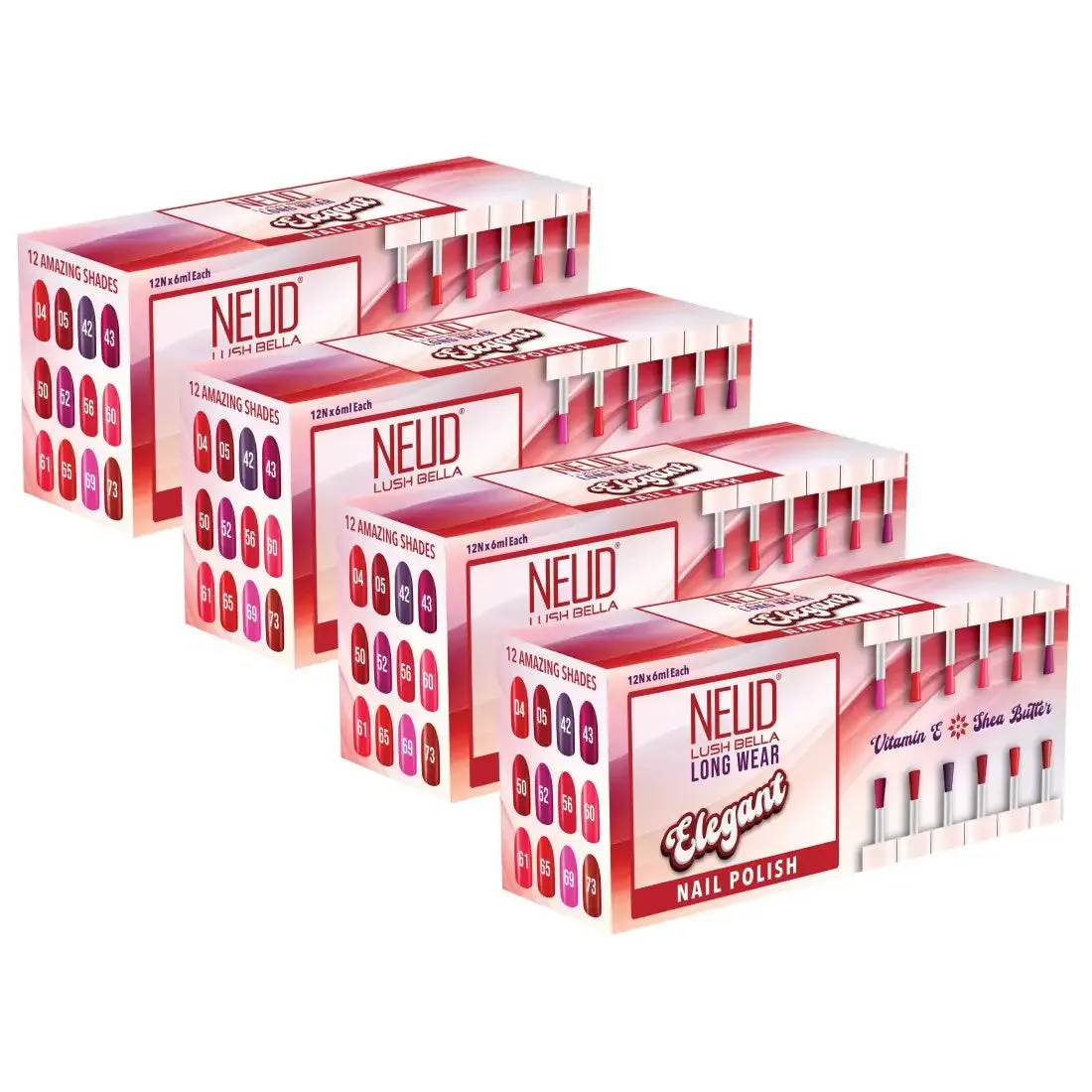 NEUD Lush Bella Nail Polish Sets with Vitamin E and Shea Butter, High Gloss, Instant Dry - 12x6ml