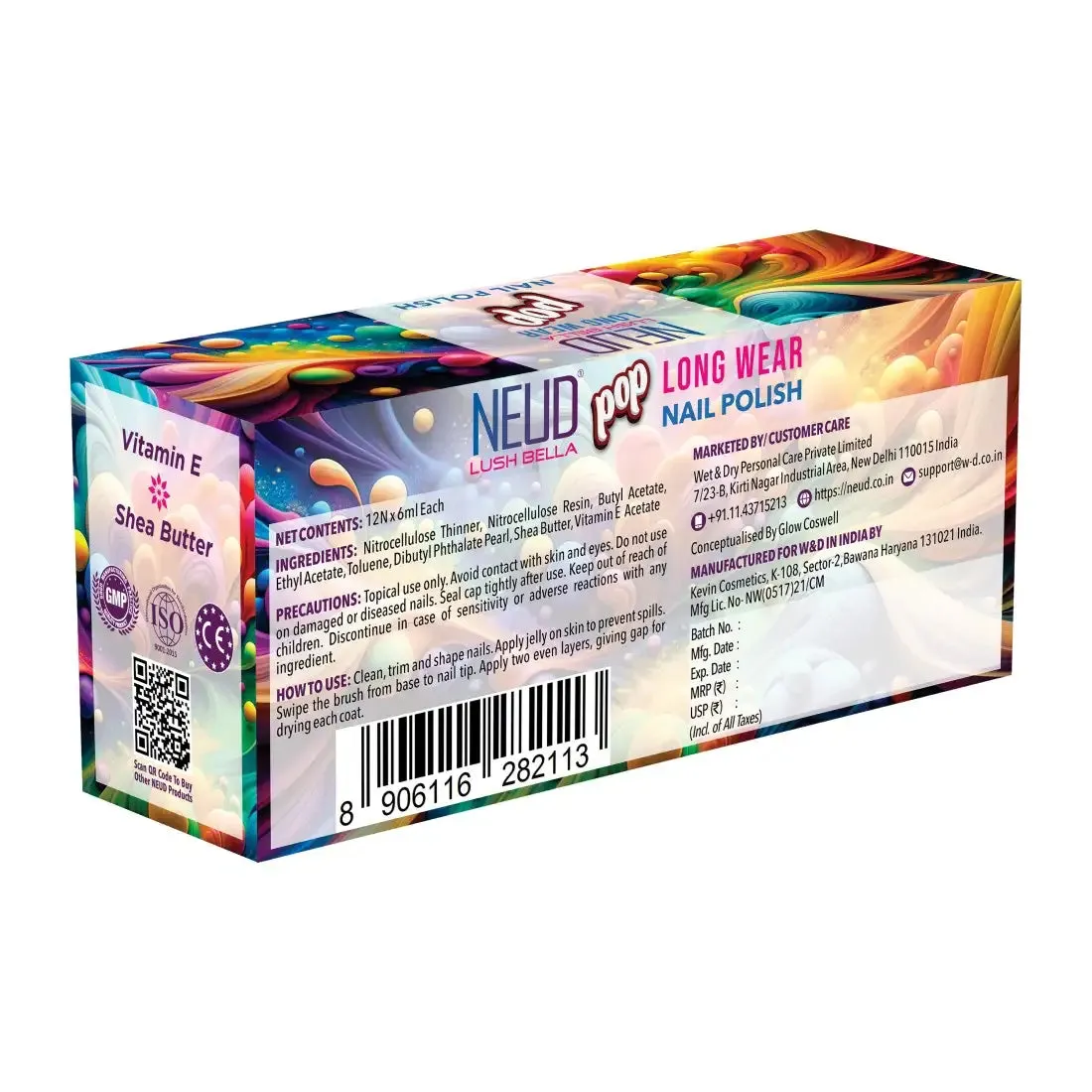 NEUD Lush Bella Nail Polish Sets with Vitamin E and Shea Butter, High Gloss, Instant Dry - 12x6ml