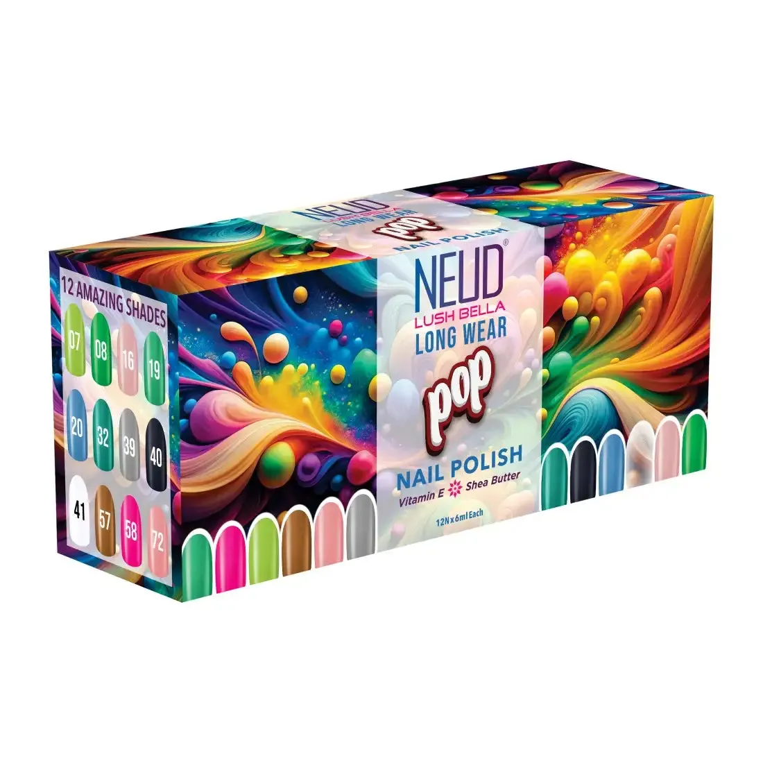 NEUD Lush Bella Nail Polish Sets with Vitamin E and Shea Butter, High Gloss, Instant Dry - 12x6ml