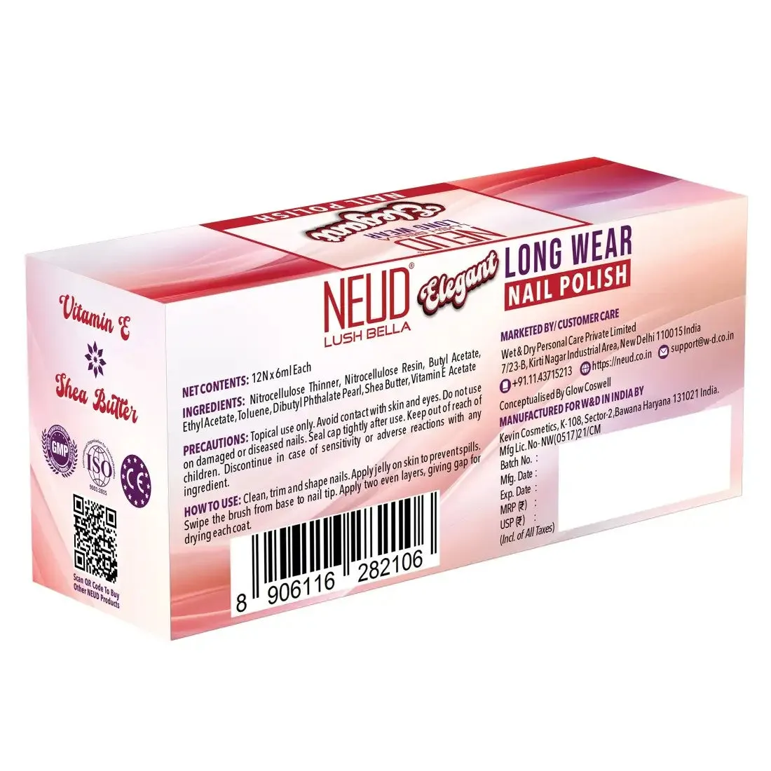 NEUD Lush Bella Nail Polish Sets with Vitamin E and Shea Butter, High Gloss, Instant Dry - 12x6ml