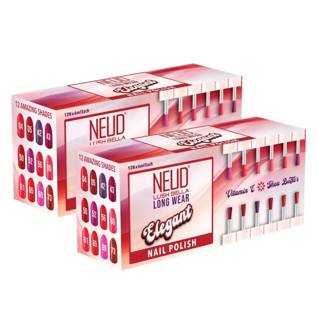 NEUD Lush Bella Nail Polish Sets with Vitamin E and Shea Butter, High Gloss, Instant Dry - 12x6ml