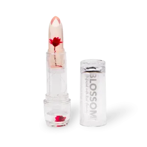New Blossom Moisturizing Custom Color Changing Crystal Lip Balm, Strawberry Scented, Lip Stain Tint, Infused with Real Flowers, 3g, Red