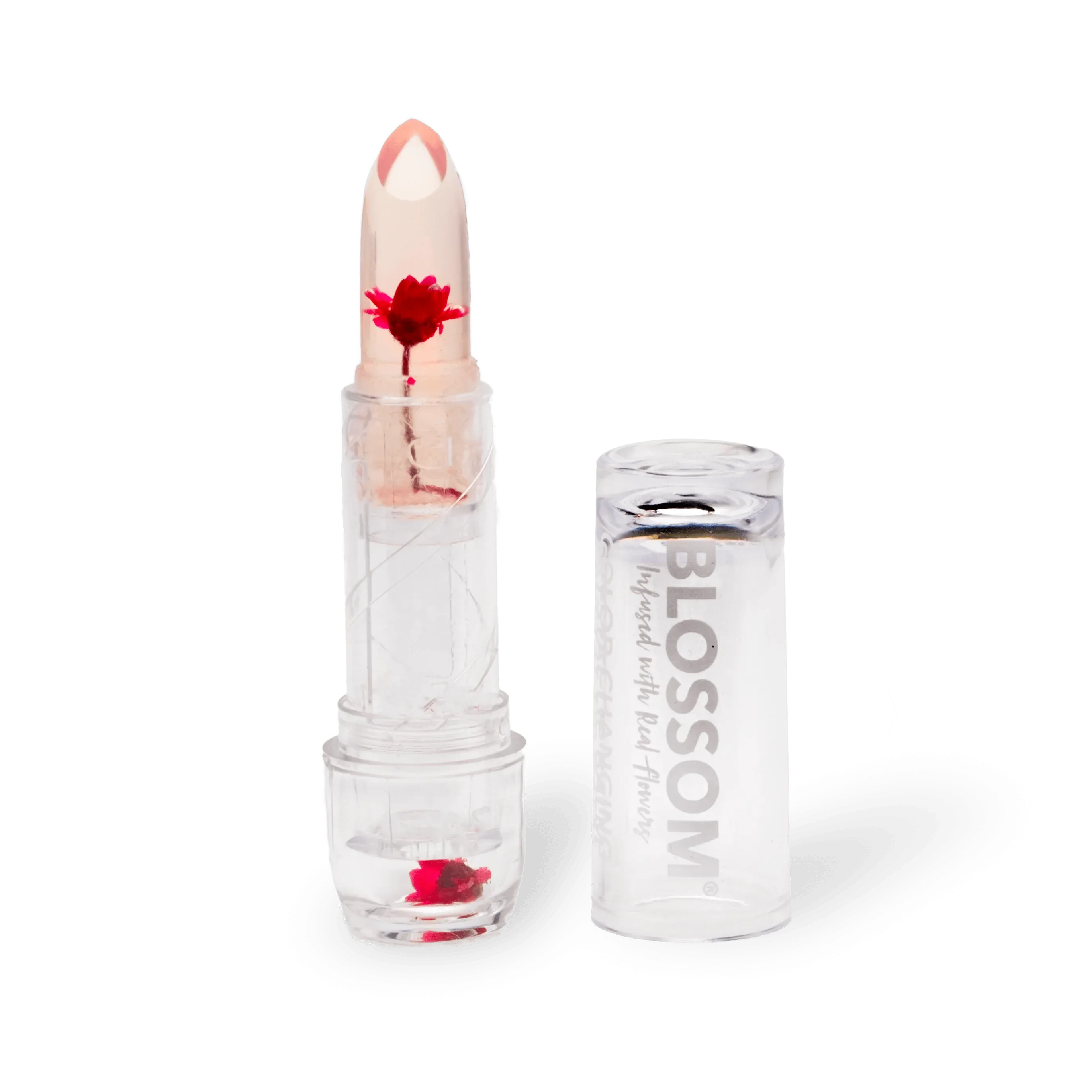 New Blossom Moisturizing Custom Color Changing Crystal Lip Balm, Strawberry Scented, Lip Stain Tint, Infused with Real Flowers, 3g, Red