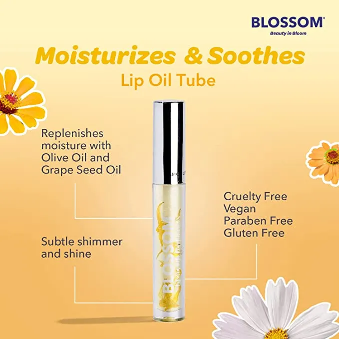 New Blossom Scented Moisturizing and Hydrating Shimmer Sparkle Lip Oil, Infused with Real Flowers, 3g, Lemon