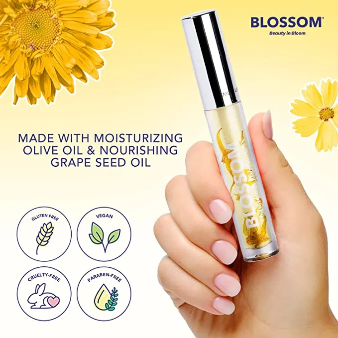 New Blossom Scented Moisturizing and Hydrating Shimmer Sparkle Lip Oil, Infused with Real Flowers, 3g, Lemon