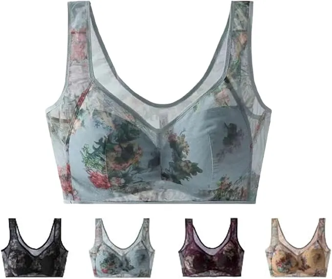 NEW LexTex Ellebloom - Ice Silk Lace Cooling Comfort Bra, Anti-Sagging Wire-Free Bra, Comfort Soft Bra, Lift Bra Women, Fits Like a M/L, Blue
