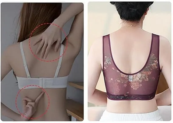 NEW LexTex Ellebloom - Ice Silk Lace Cooling Comfort Bra, Anti-Sagging Wire-Free Bra, Comfort Soft Bra, Lift Bra Women, Fits Like a M/L, Blue