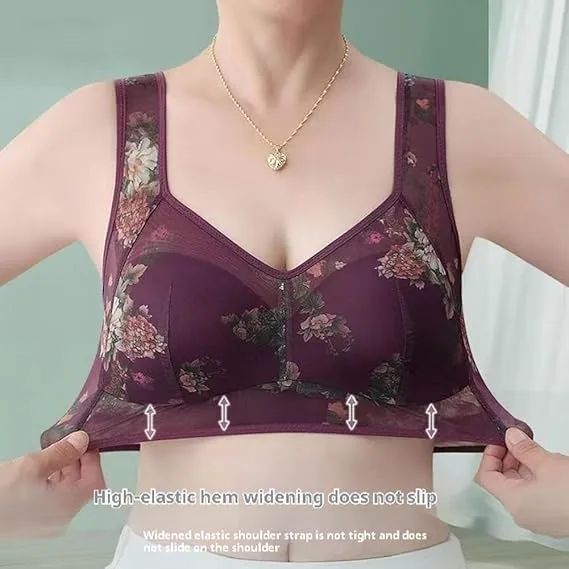 NEW LexTex Ellebloom - Ice Silk Lace Cooling Comfort Bra, Anti-Sagging Wire-Free Bra, Comfort Soft Bra, Lift Bra Women, Fits Like a M/L, Blue