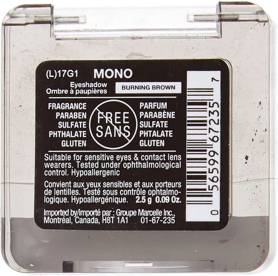 New Marcelle Mono Eyeshadow, Burning Brown, Hypoallergenic and Fragrance-Free, 2.5 g