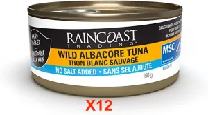 New Raincoast Trading White Albacore Tuna No Salt Added Wild Caught Certified Sustainable Mercury Safe Pacific Northwest Made In Canada Hand Packed High Protein Omega 3 Keto Friendly - Case of 12 150g Cans Retails $72 