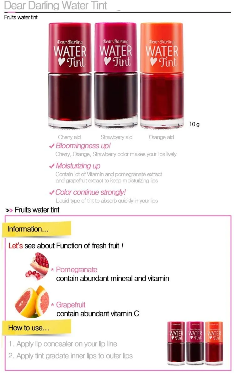 New SoltreeBundle 3 Color set Dear Darling Water Tint 10g Vivid Color Lip Tint! Moist-fruity water tint with the feeling of refreshing fruits bursting