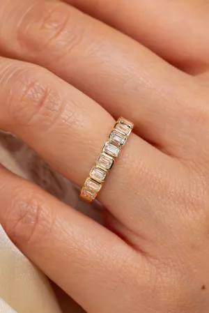 North-South Emerald Bezel Diamond Ring