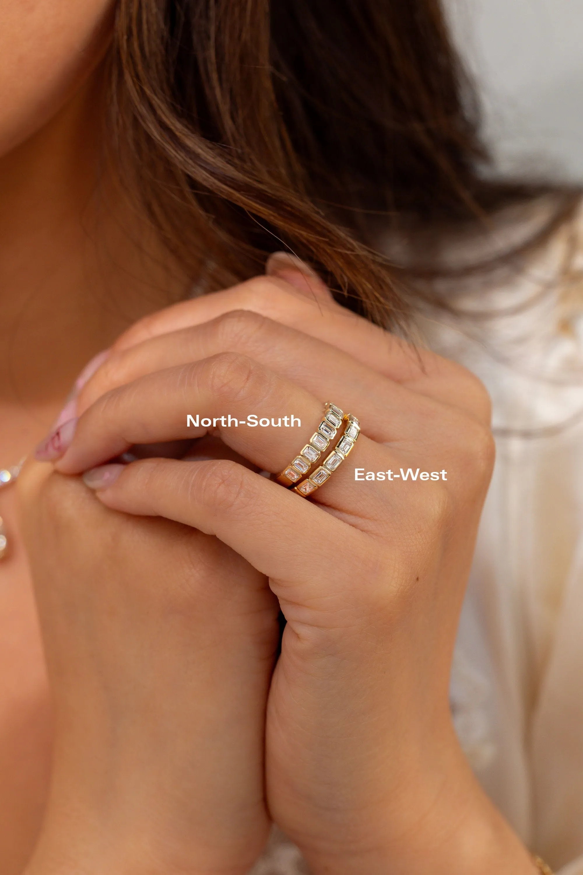 North-South Emerald Bezel Diamond Ring
