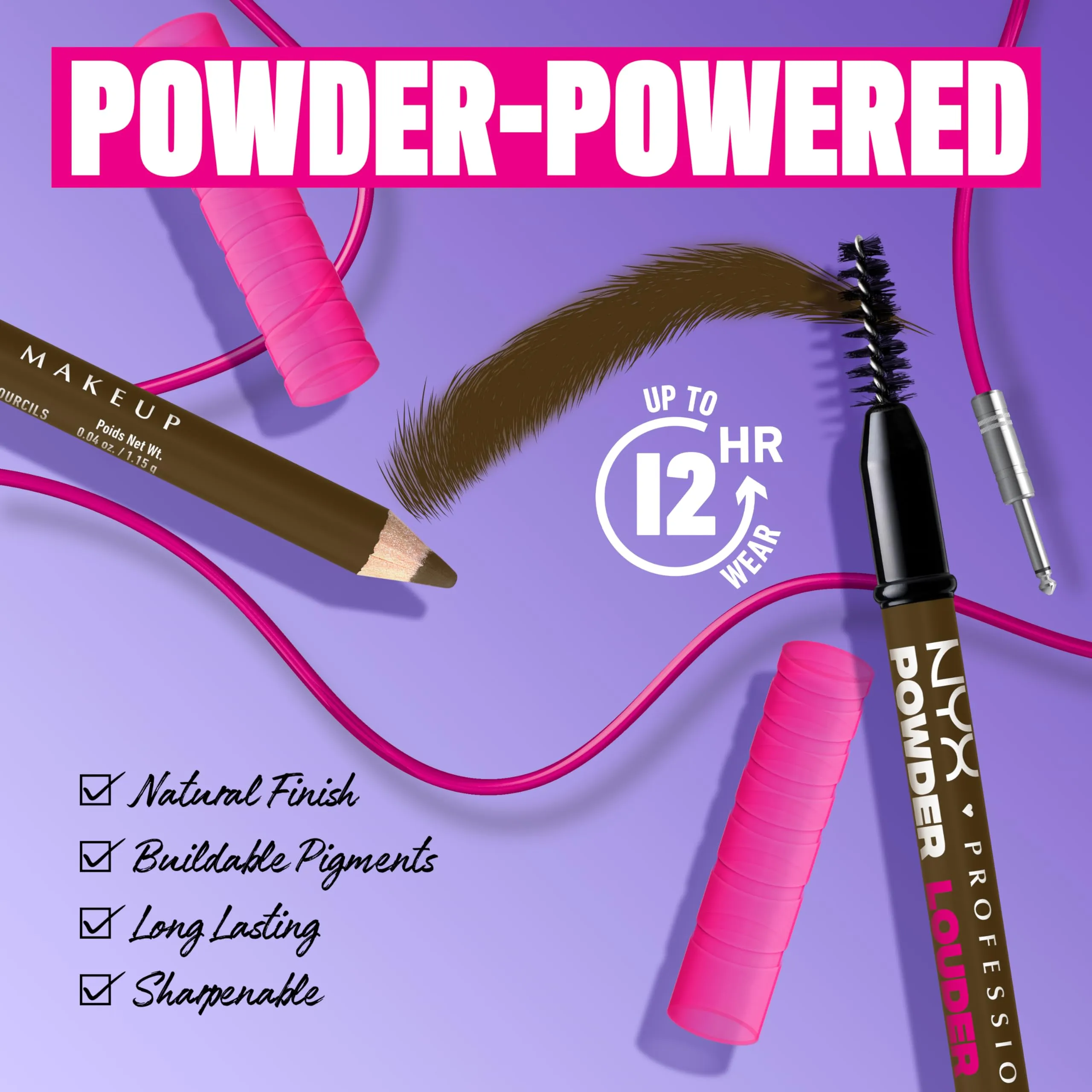 NYX PROFESSIONAL MAKEUP Powder Louder Eyebrow Pencil, Brow Pencil with Buildable Volume For Up To 12HR Wear, Vegan Formula - Taupe