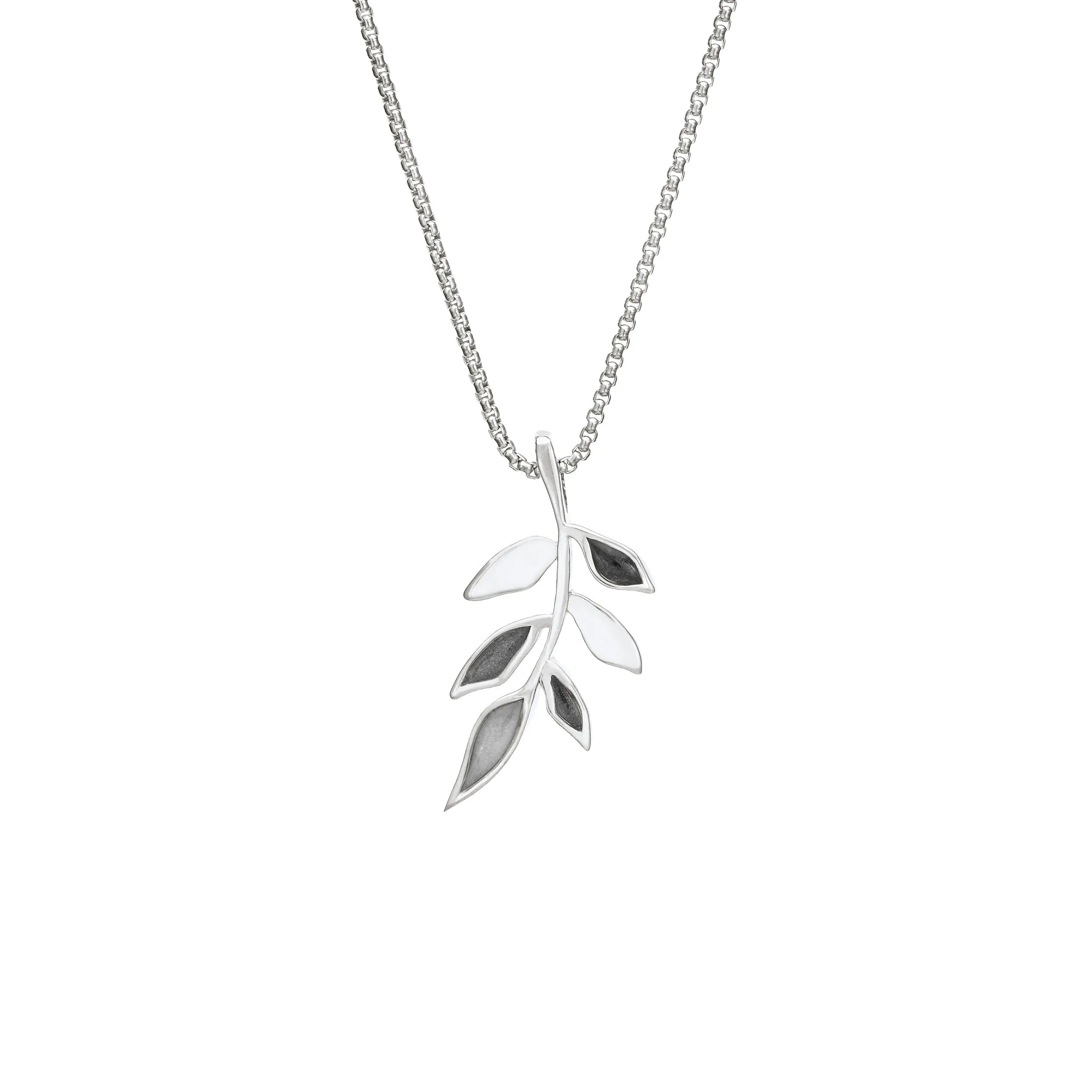 Olive Branch Cremation Necklace in 14K White Gold