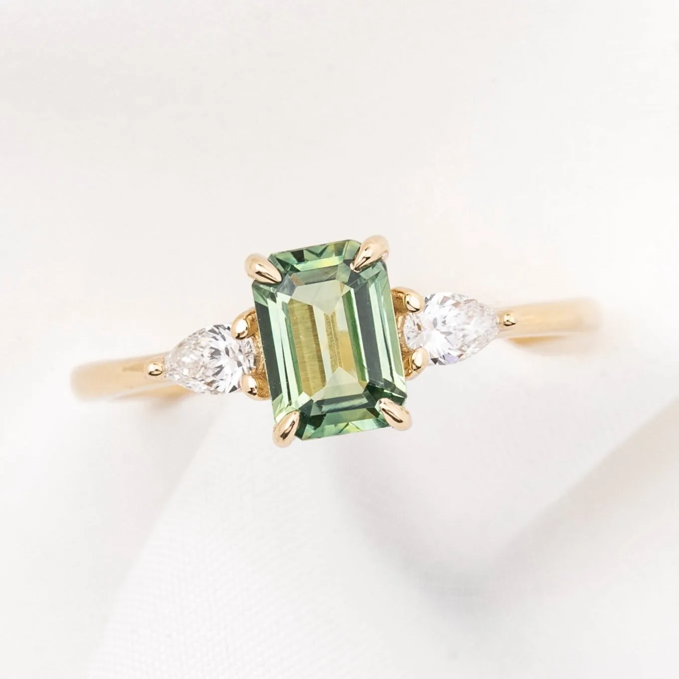 Olivia Ring 1.20ct Light Green Montana Sapphire, 14k Yellow Gold (One of a kind)