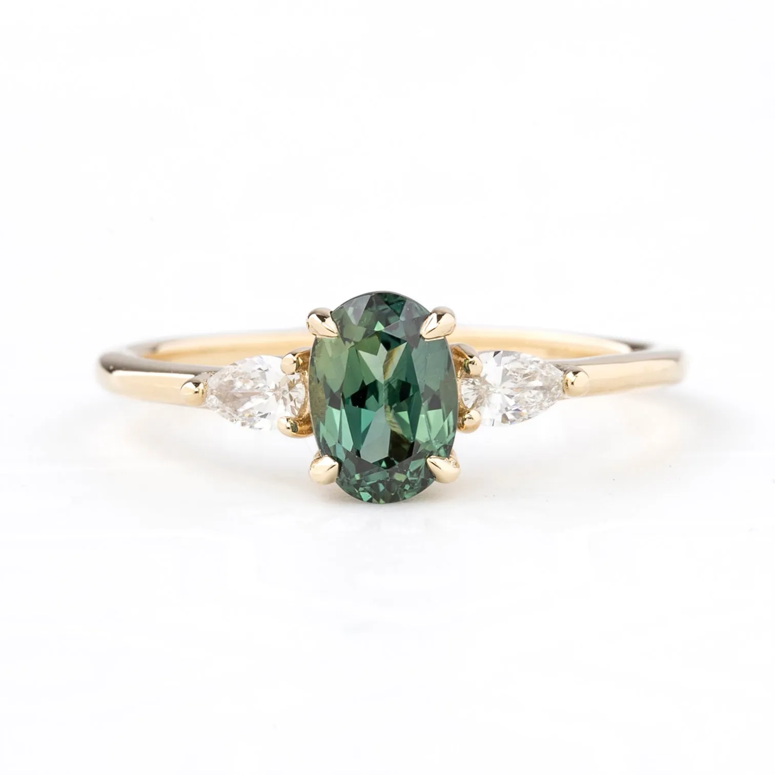 Olivia Ring 1.32ct Green Queensland Sapphire, 14k Yellow Gold (One of a kind)