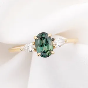 Olivia Ring 1.32ct Green Queensland Sapphire, 14k Yellow Gold (One of a kind)