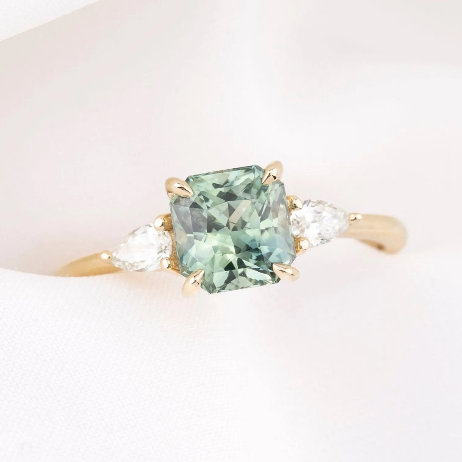 Olivia Ring, CGTL certified 1.79ct Parti Blue Green Srilanka Sapphire