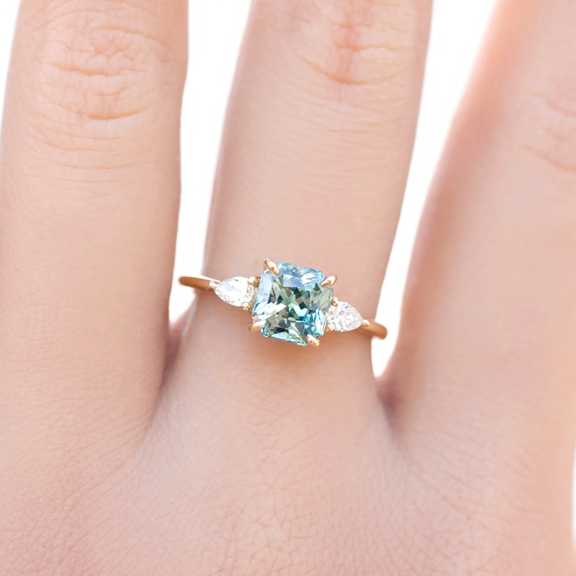 Olivia Ring, CGTL certified 1.79ct Parti Blue Green Srilanka Sapphire