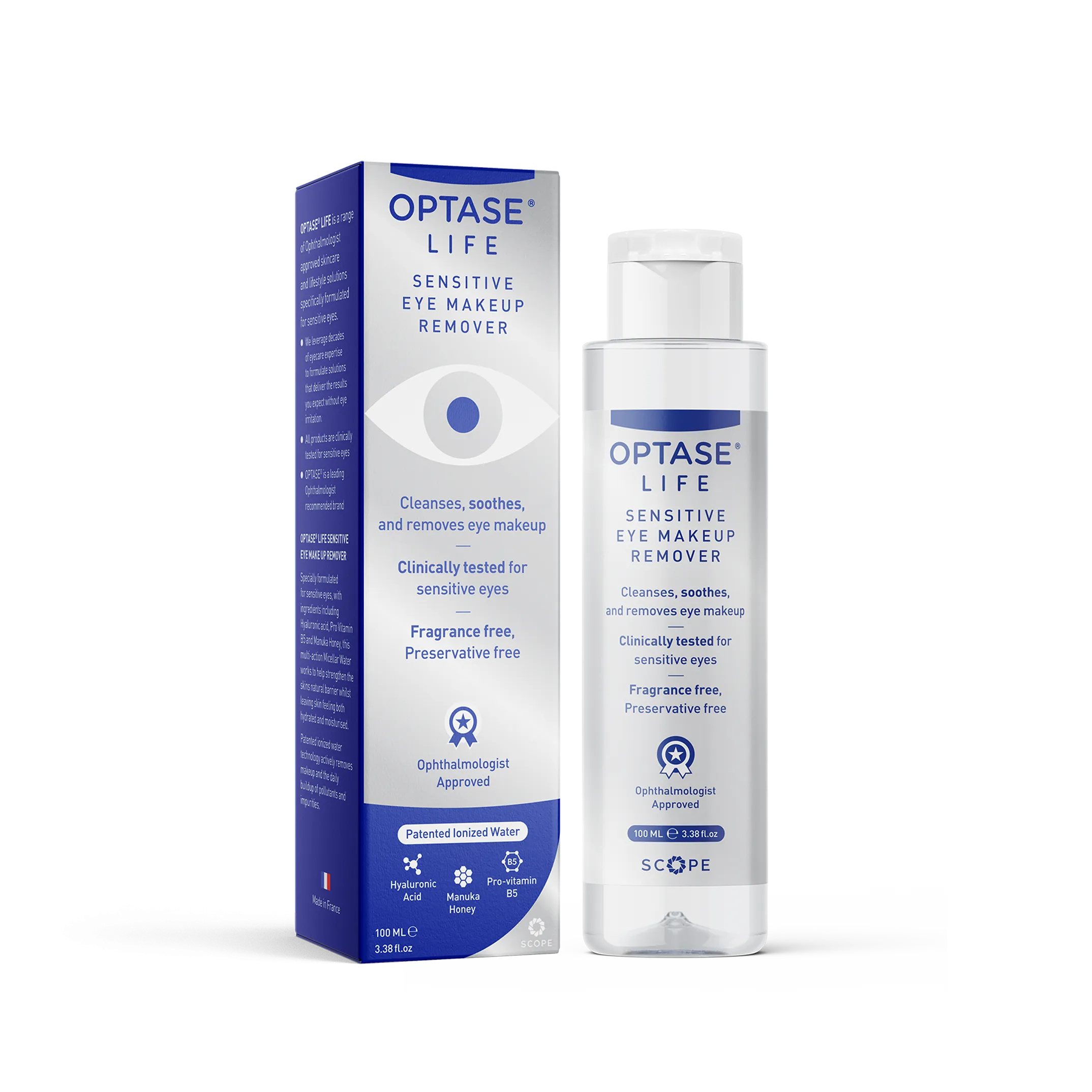 Optase Life Sensitive Eye Makeup Remover - Gentle & Effective for All Skin Types - Soothing Micellar Cleansing Water - 100ml