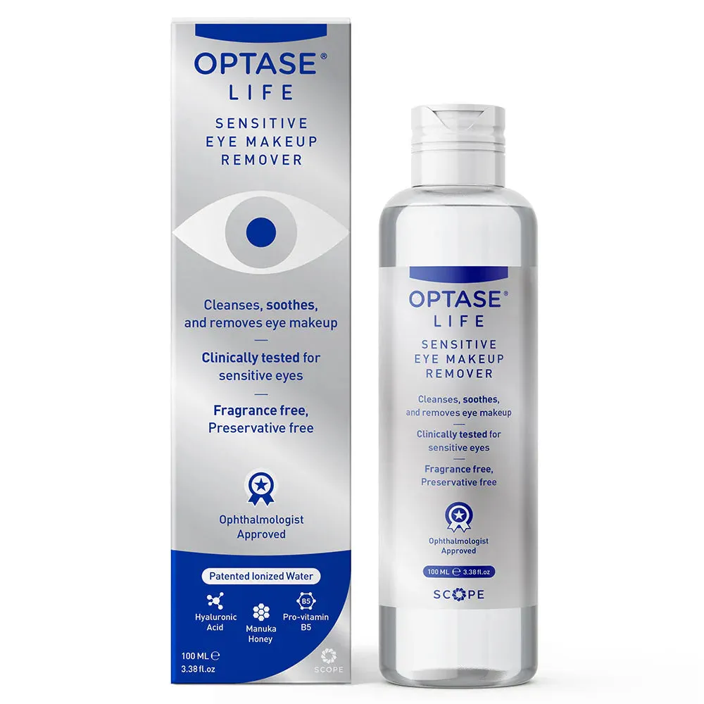 Optase Life Sensitive Eye Makeup Remover - Gentle & Effective for All Skin Types - Soothing Micellar Cleansing Water - 100ml