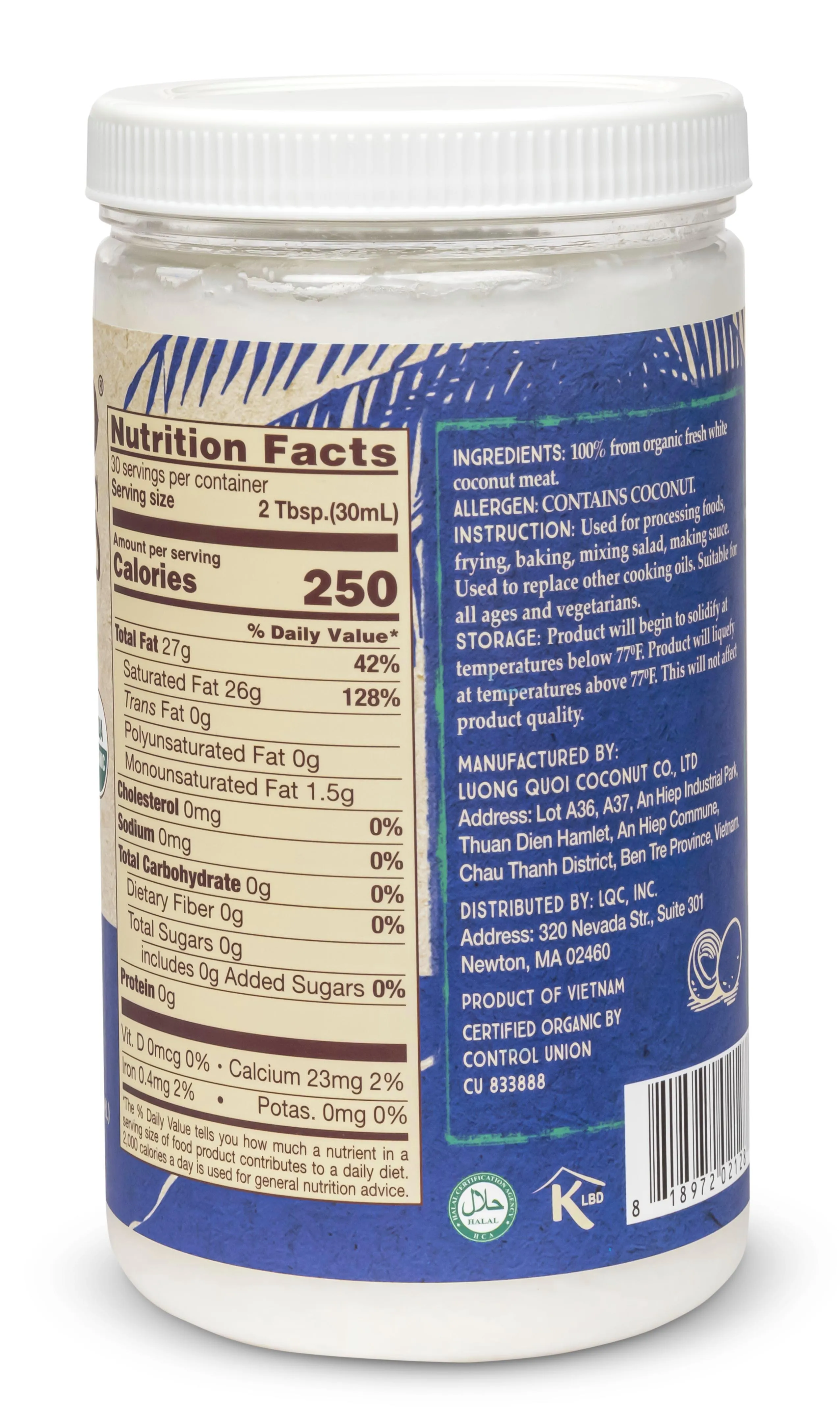 Organic Extra Virgin Coconut Oil, Cold-Pressed