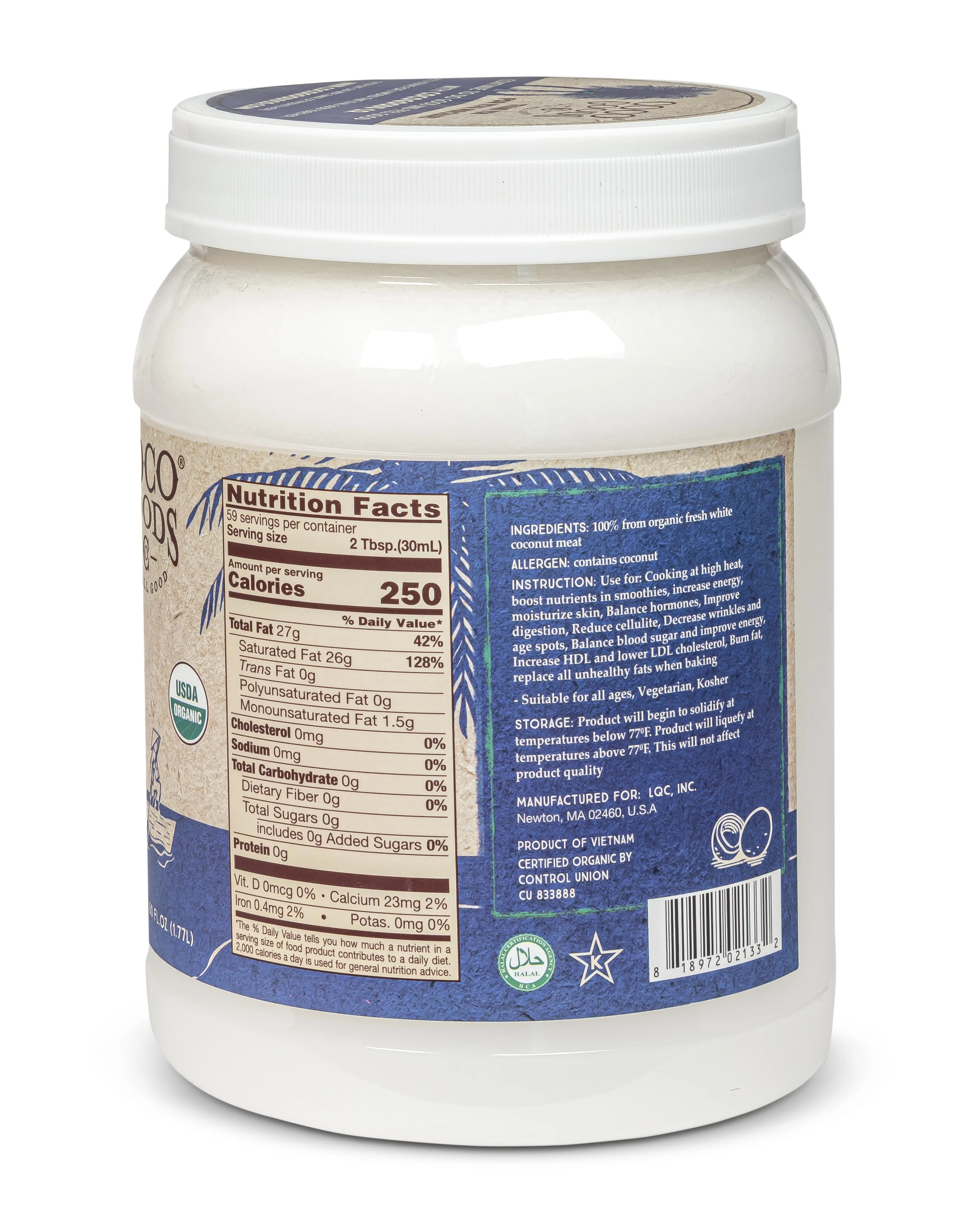 Organic Extra Virgin Coconut Oil, Cold-Pressed