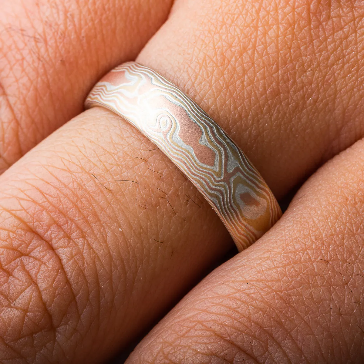 Organic Mokume Gane Woodgrain Ring or Wedding Band in Fire Palette